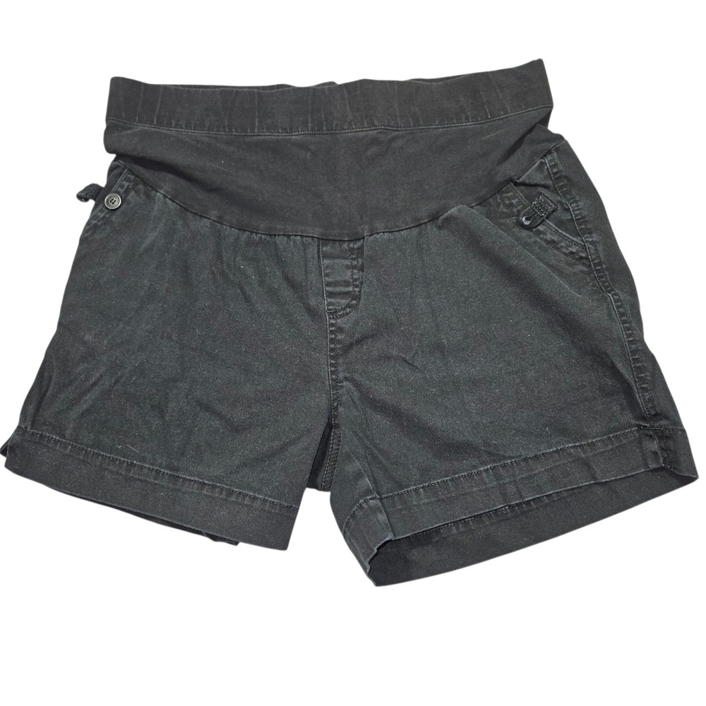 Motherhood Maternity Stretch Over the Belly Chino Shorts Black Sz L